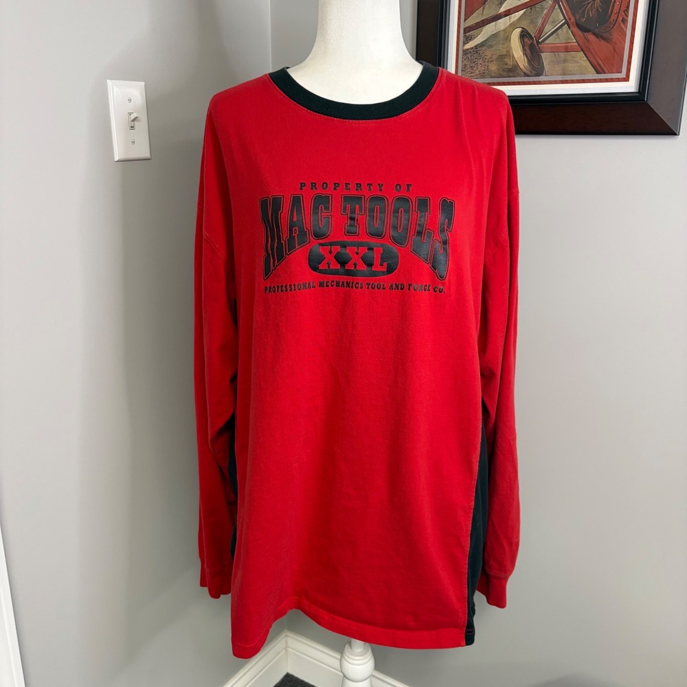Mac Tools Mens XXL Red Black Long Sleeve Graphic T-Shirt Professional Mechanic